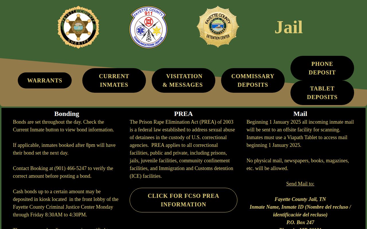 Fayette County Jail source for current custody and release records